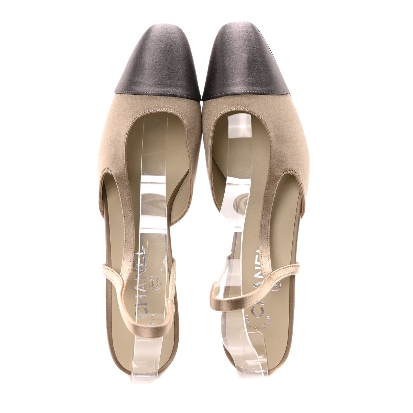 Satin Cap Toe CC Slingback Pumps 41 Beige Grey