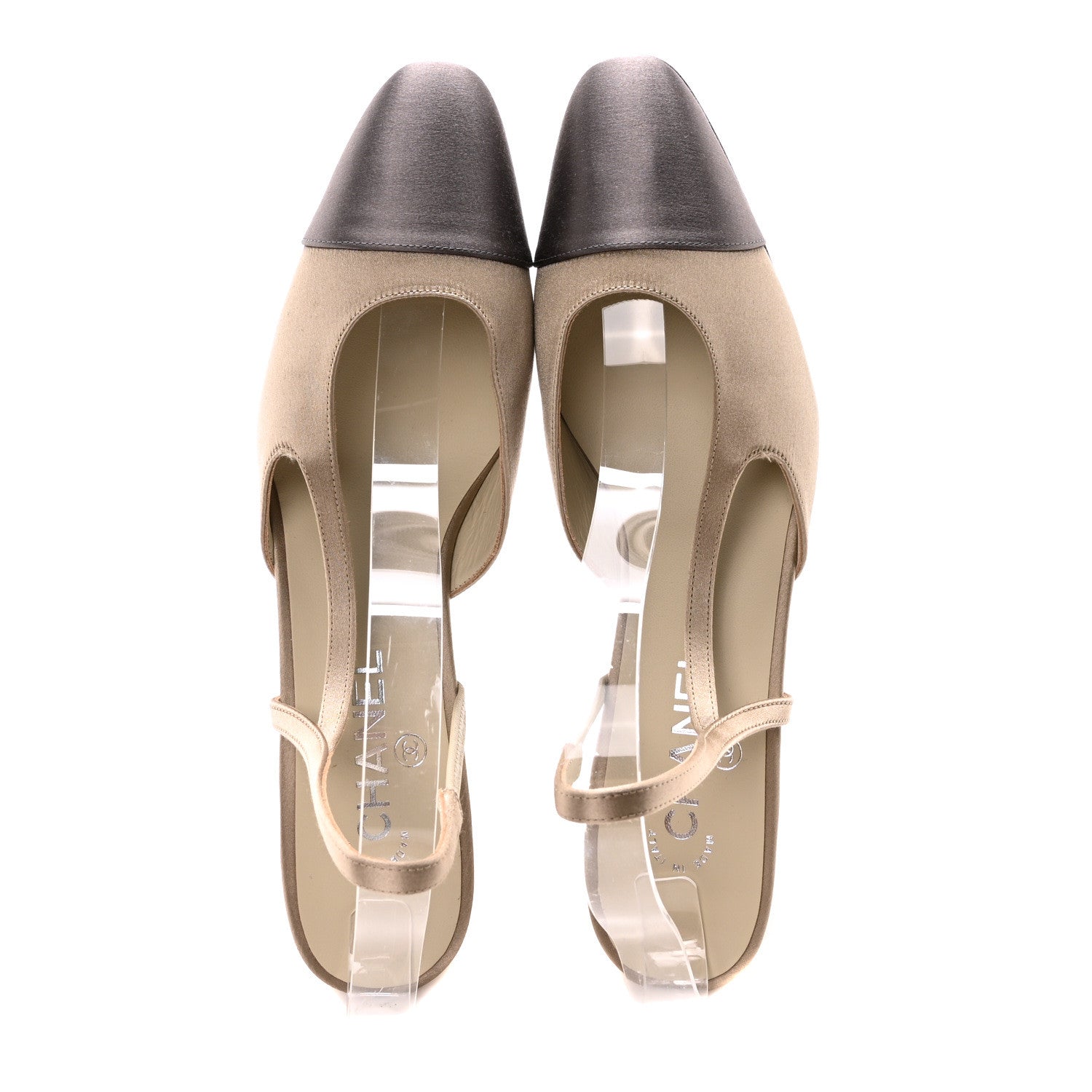 Chanel Satin Cap Toe CC Slingback Pumps 41 Beige Grey 2 of 8
