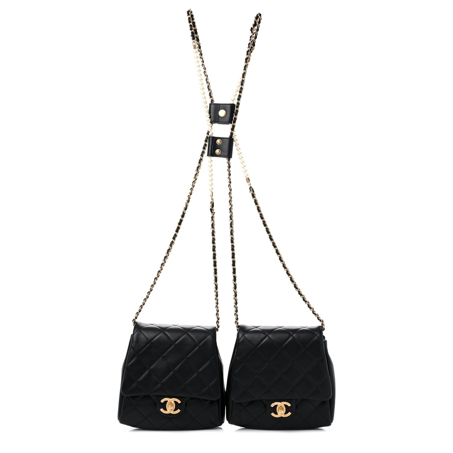 Lambskin Pearl Quilted Side Packs Black