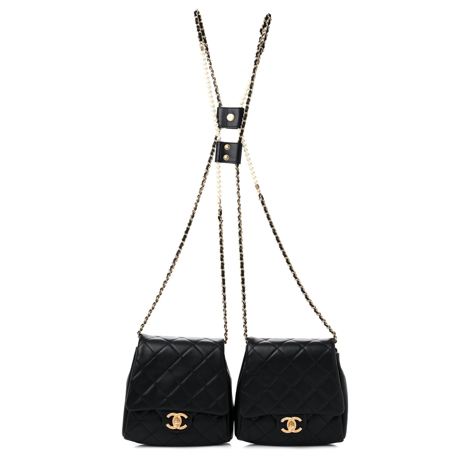 Chanel Lambskin Pearl Quilted Side Packs Black 1 of 12