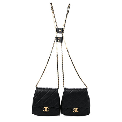 Chanel Lambskin Pearl Quilted Side Packs Black 1 of 12