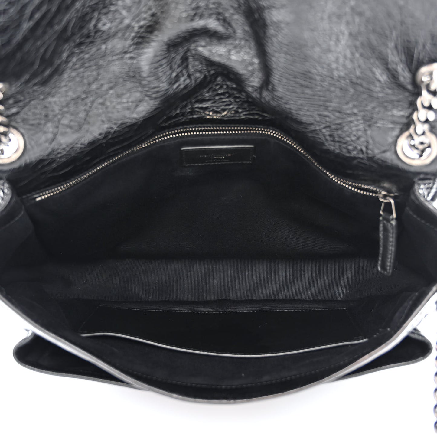 Crinkled Calfskin Matelasse Monogram Large Niki Chain Satchel Black