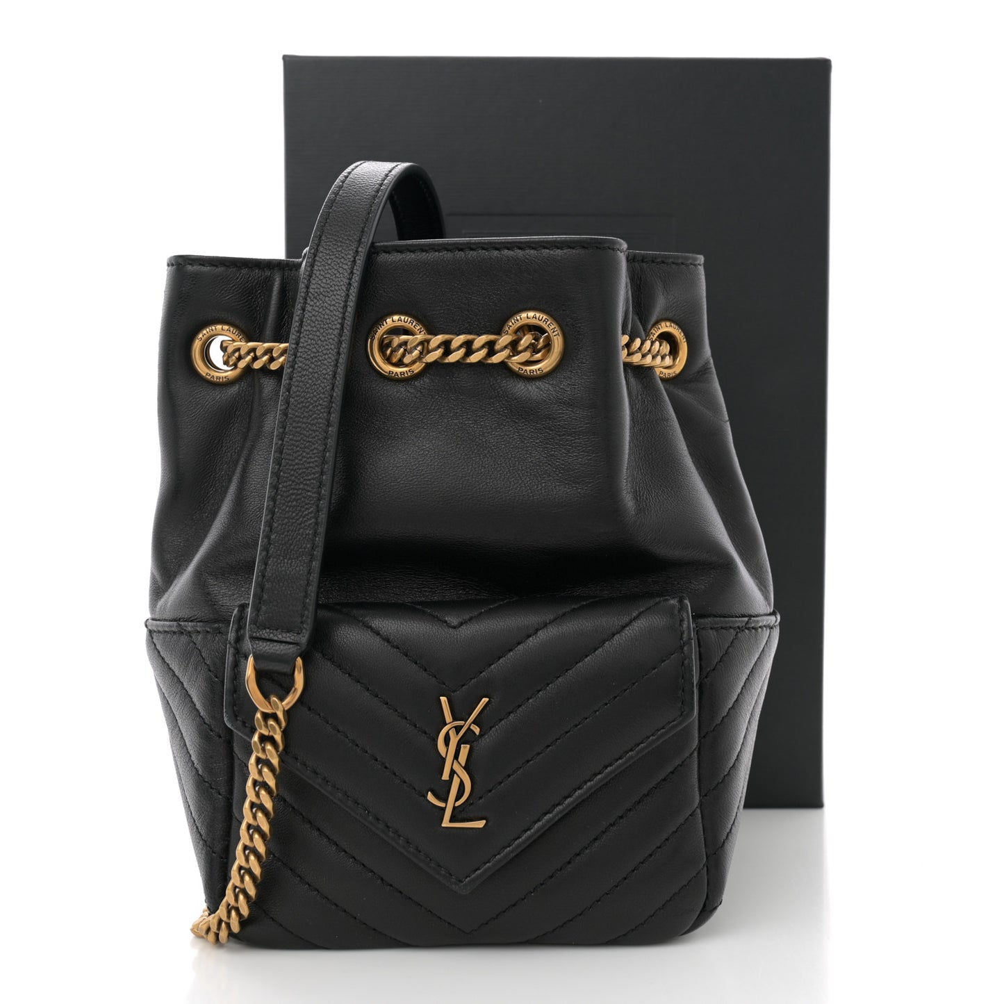 Lambskin Matelasse Monogram Joe Nano Bucket Bag Black