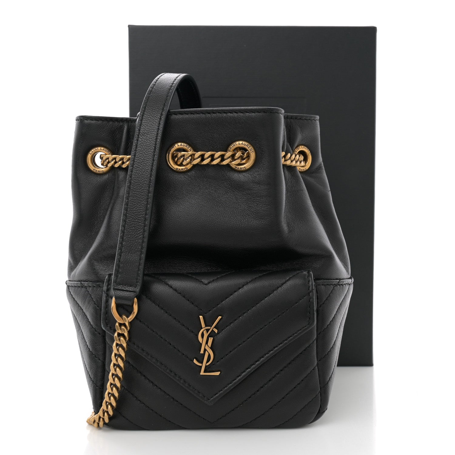 Saint Laurent Lambskin Matelasse Monogram Joe Nano Bucket Bag Black 11 of 11