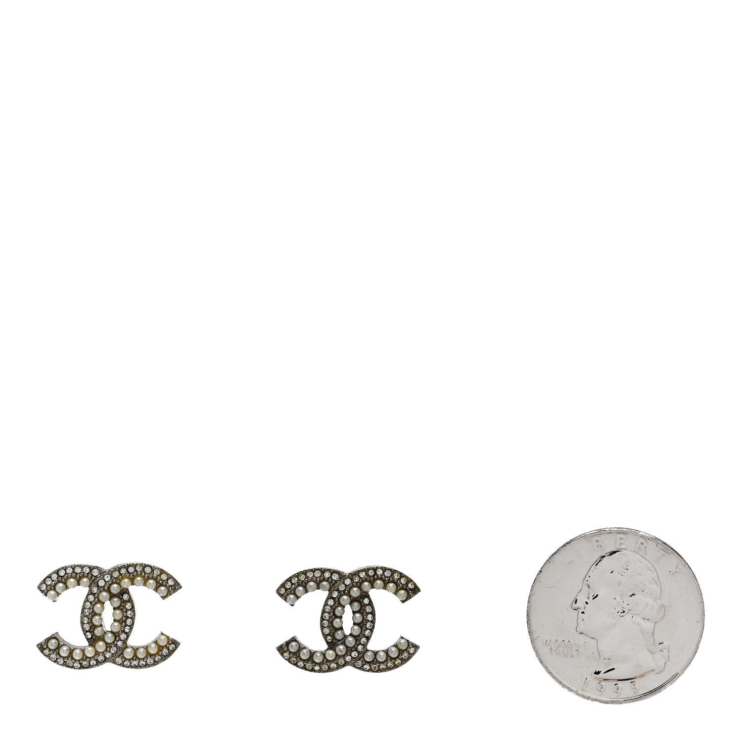 Chanel Pearl Crystal CC Snow Palace Earrings Silver 2 of 5