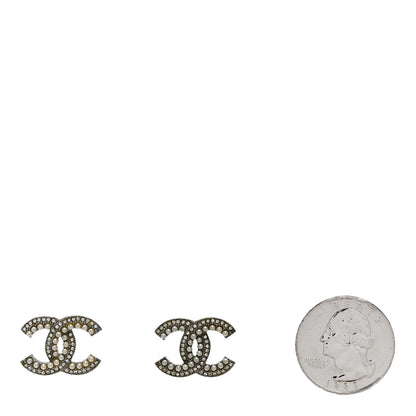 Chanel Pearl Crystal CC Snow Palace Earrings Silver 2 of 5