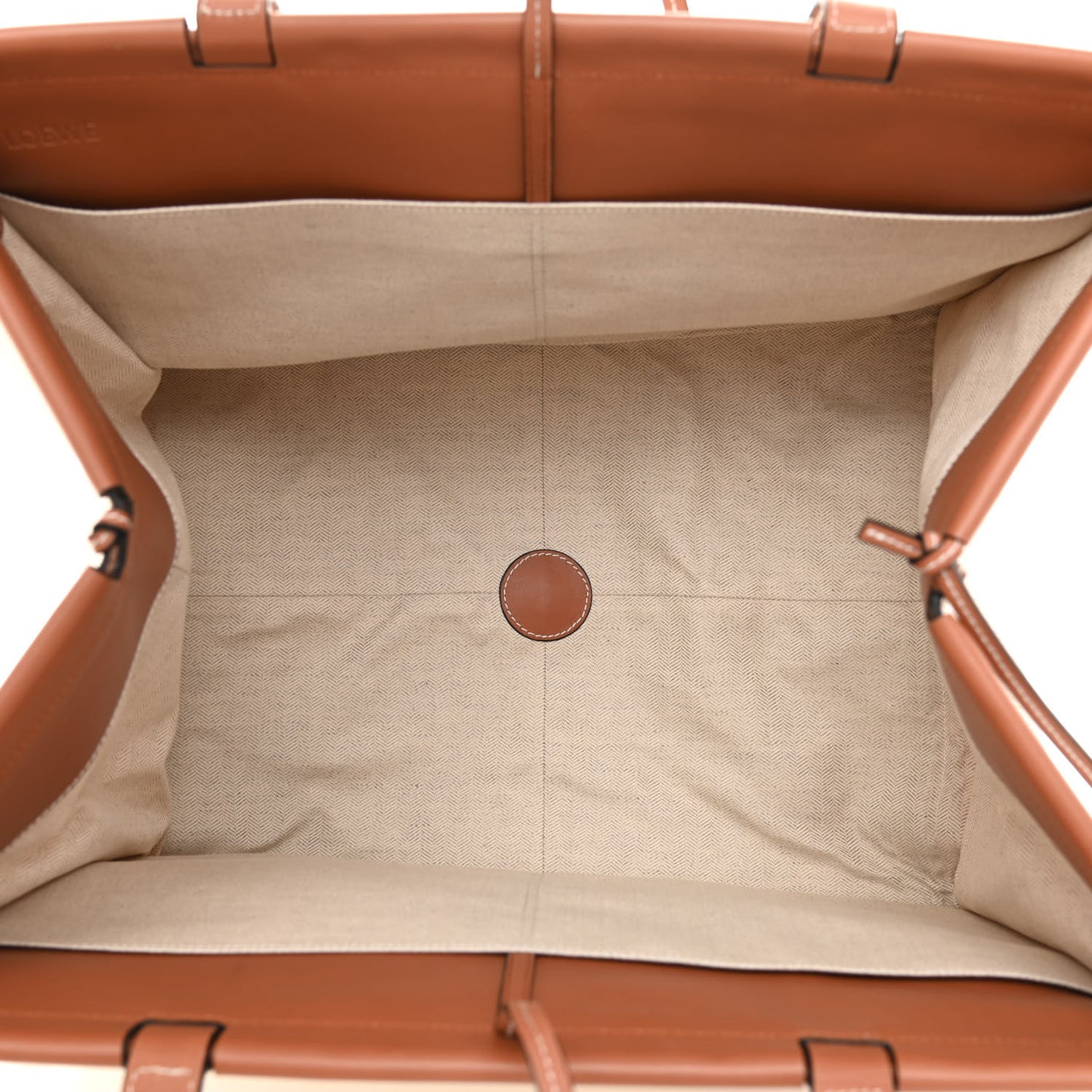 Canvas Calfskin Cushion Tote Beige