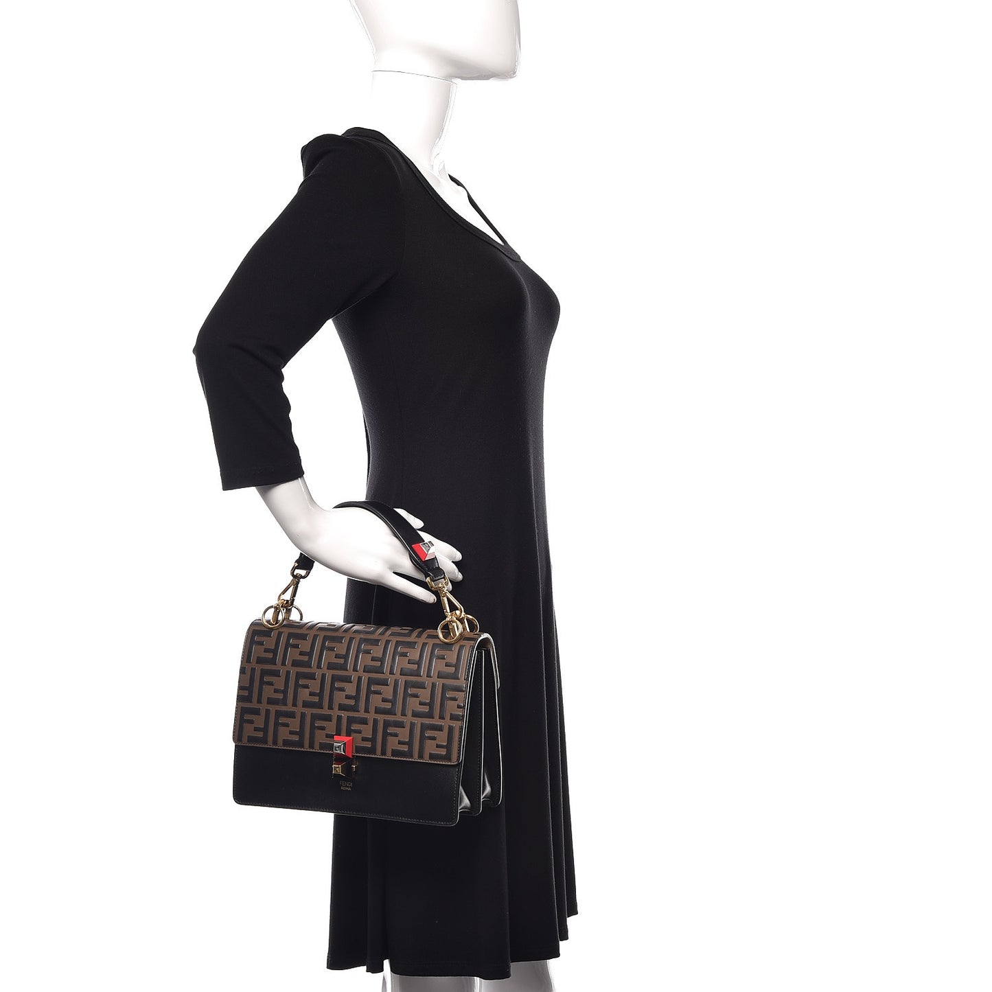 Vitello Liberty Bi-Color FF 1974 Embossed Kan I Shoulder Bag Black Maya