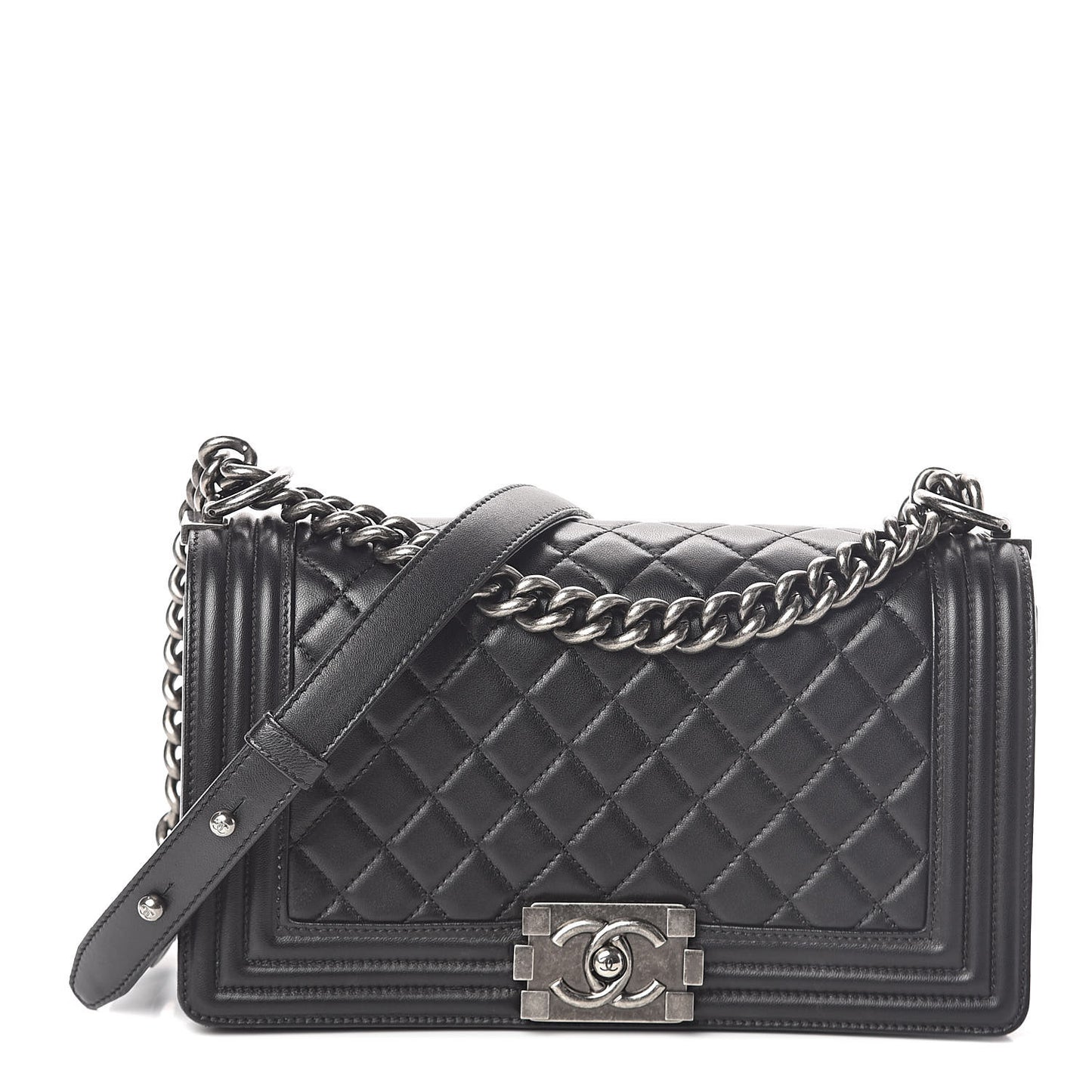 Lambskin Quilted Medium Boy Flap Black