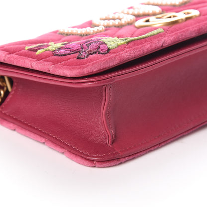 Gucci Velvet Matelasse Love Embroidered GG Marmont Mini Bag Light Raspberry Rose 7 of 9