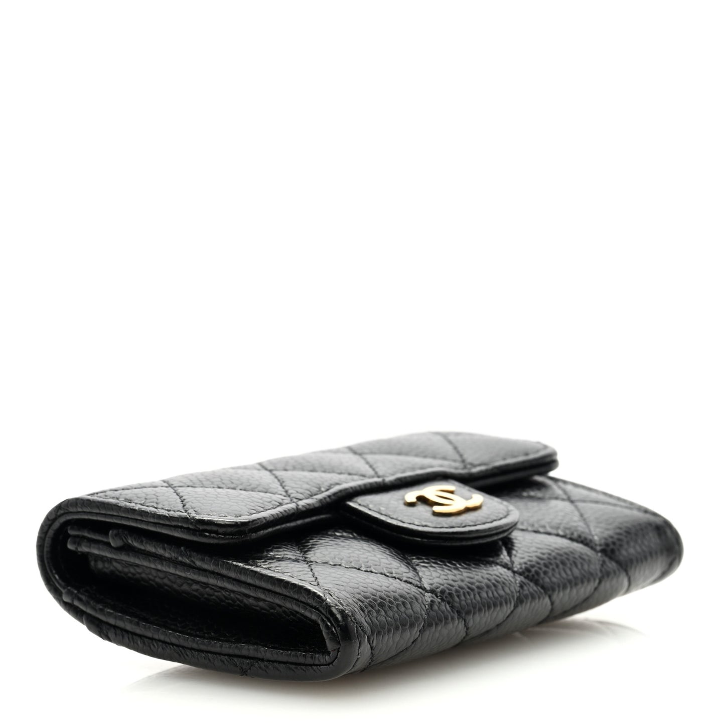 Caviar Quilted Flap Card Holder Wallet Black