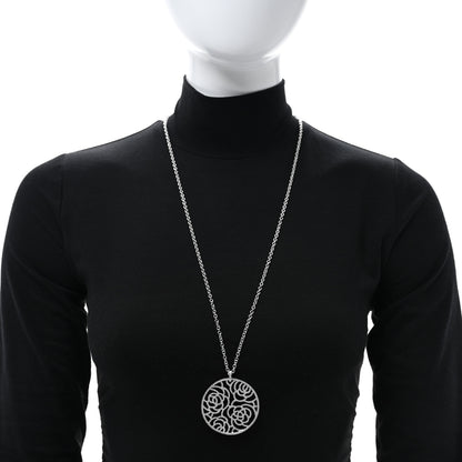 Chanel 18K White Gold Diamond Camelia Pendant Necklace 2 of 4
