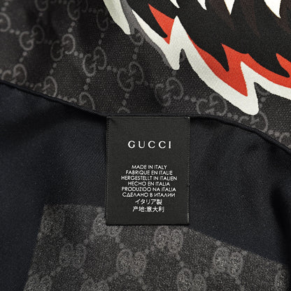 Gucci Silk GG Monogram Wolf GG Web Scarf Black Blue 3 of 4