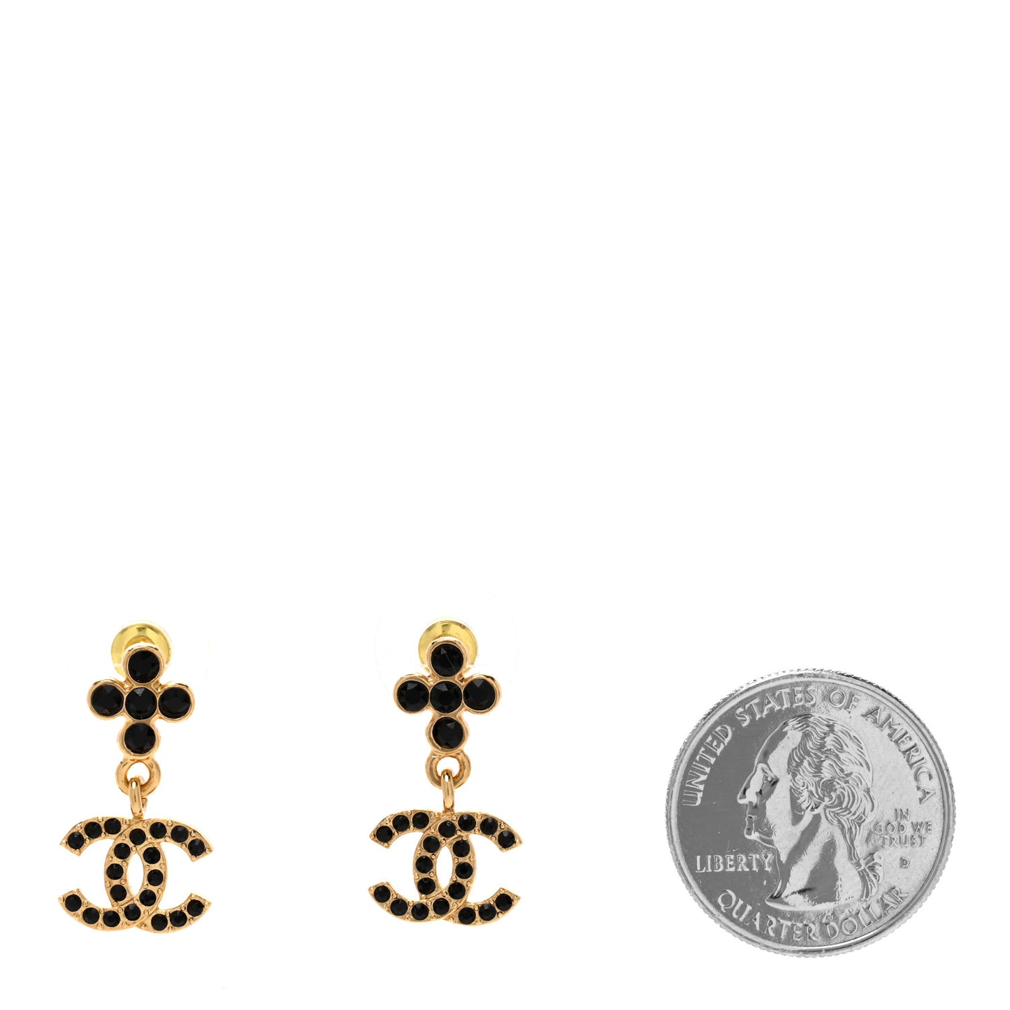 Crystal CC Drop Earrings Gold Black
