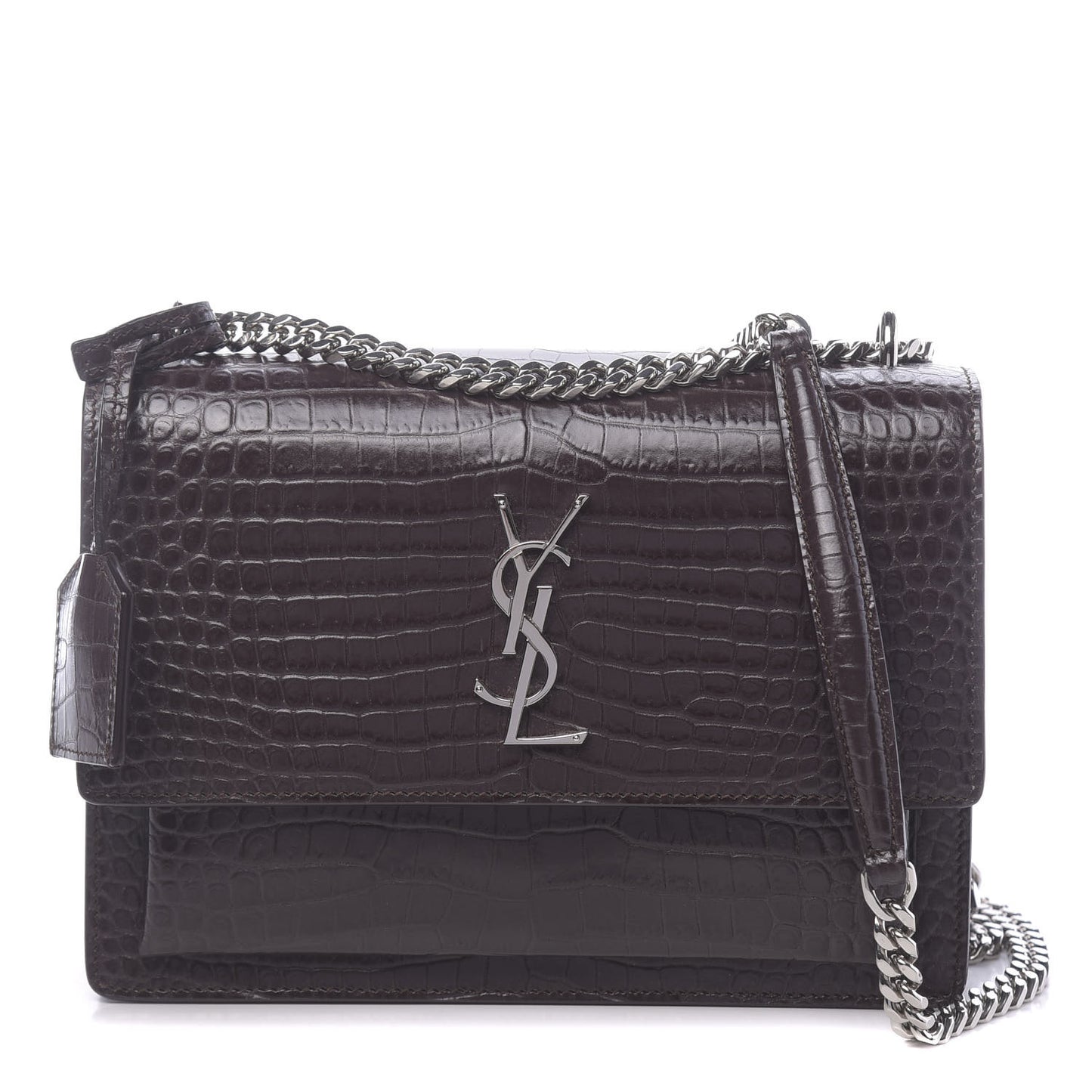 Calfskin Crocodile Embossed Monogram Sunset Brown
