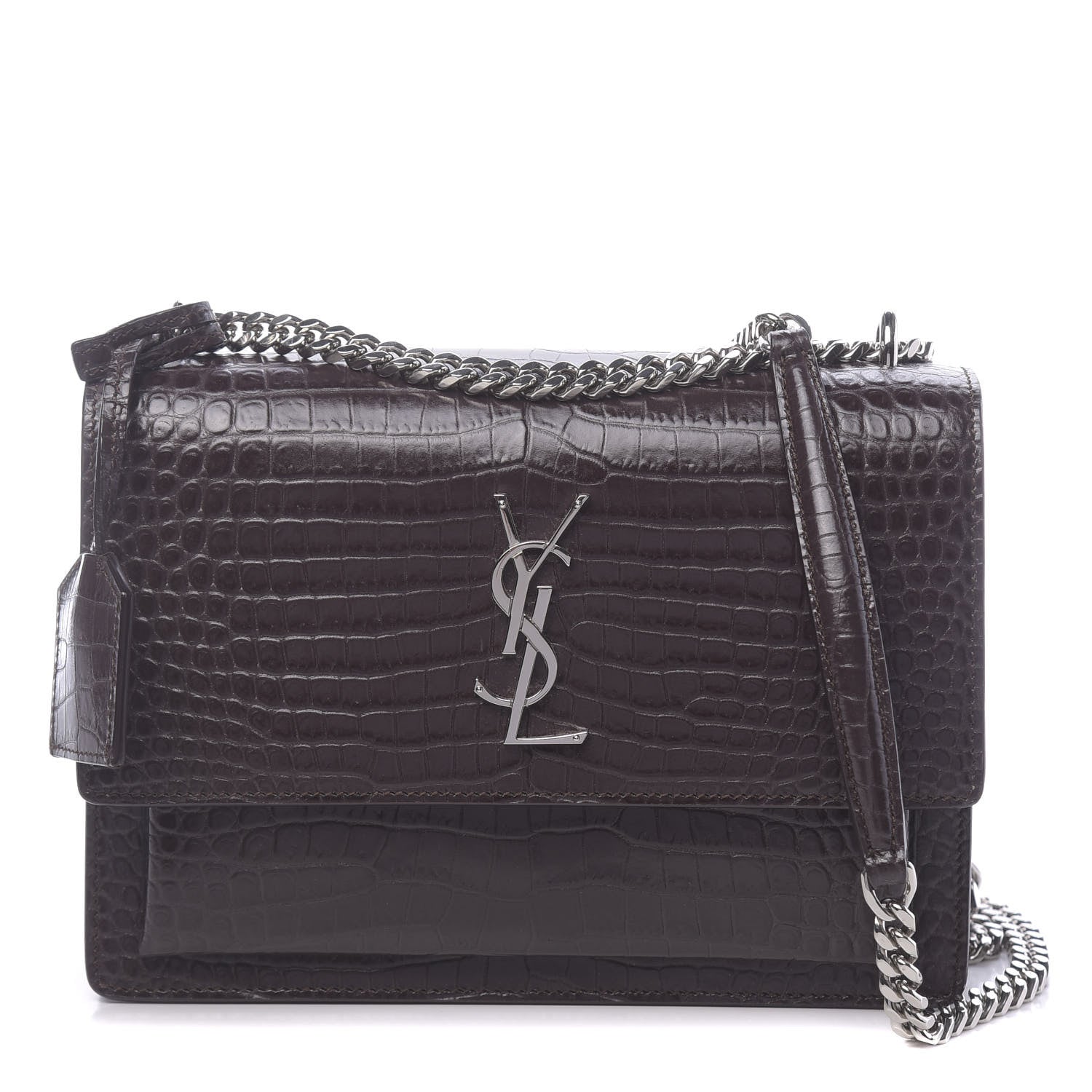Saint Laurent Calfskin Crocodile Embossed Monogram Sunset Brown 1 of 8