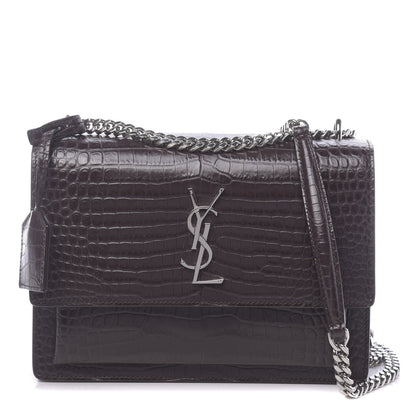Saint Laurent Calfskin Crocodile Embossed Monogram Sunset Brown 1 of 8