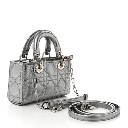 Christian Dior Metallic Lambskin Cannage Micro Lady D-Joy Silver 3 of 11