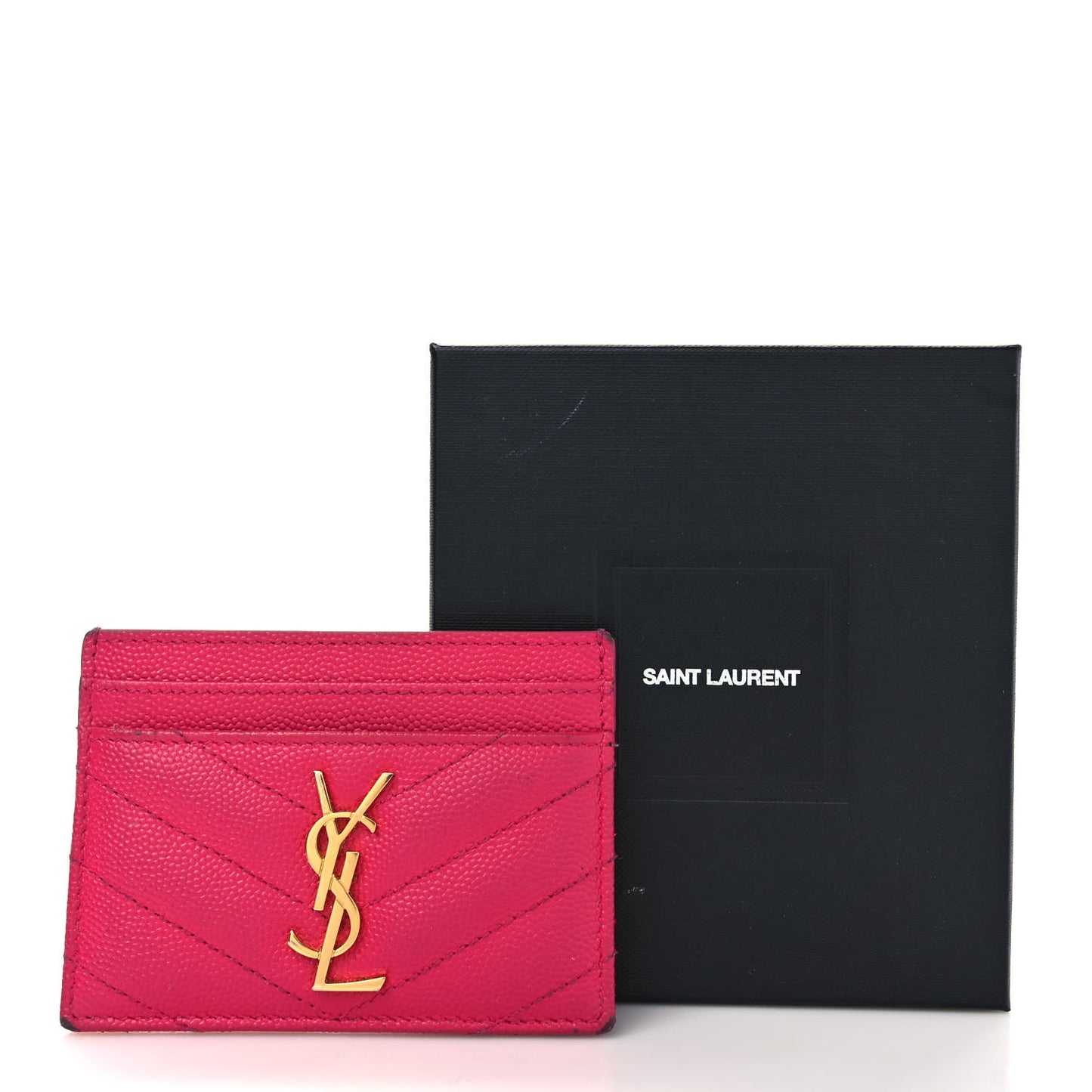 Grain De Poudre Matelasse Chevron Monogram Credit Card Case Fresh Fuxia