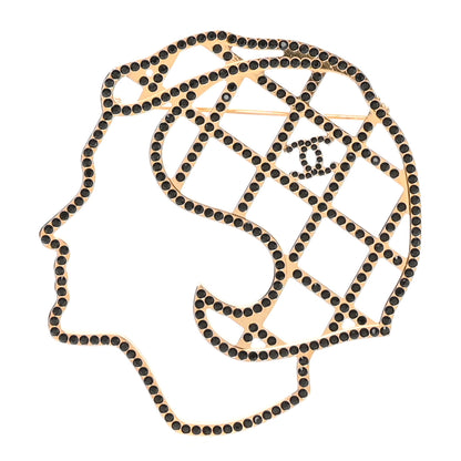 Chanel Crystal Mademoiselle Brooch Black Gold 1 of 3