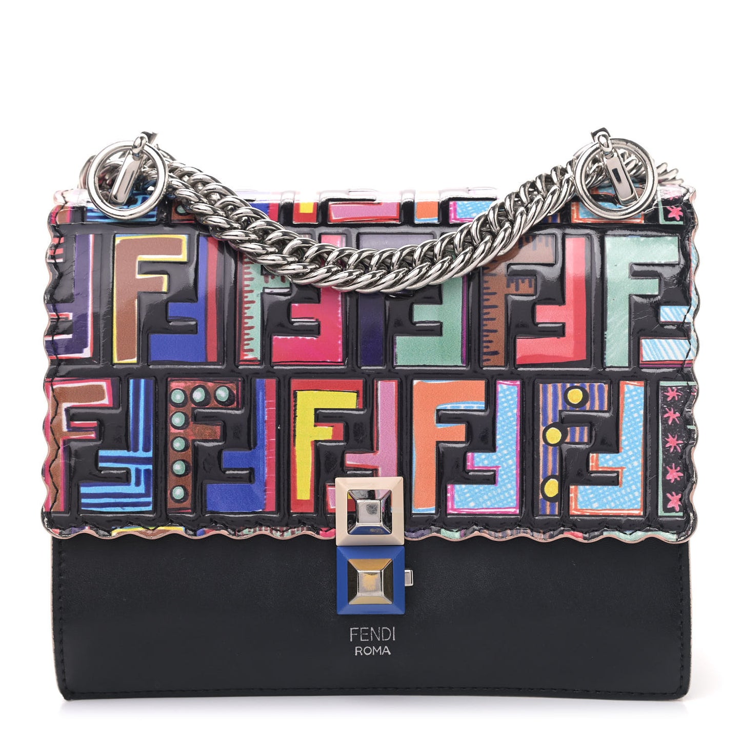 Vitello Liberty Fun Fair Embossed Scalloped Small Kan I Shoulder Bag Black Multicolor