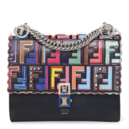 Fendi Vitello Liberty Fun Fair Embossed Scalloped Small Kan I Shoulder Bag Black Multicolor 1 of 10