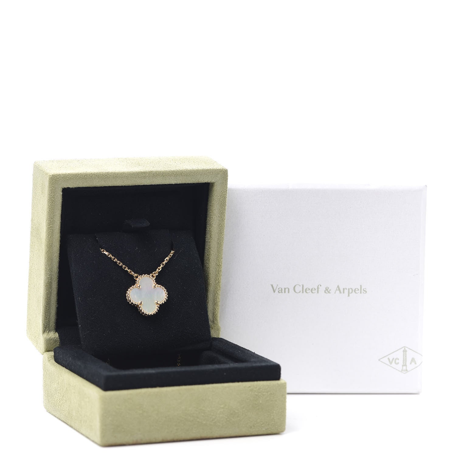 Van Cleef & Arpels 18K Yellow Gold Mother of Pearl Vintage Alhambra Pendant Necklace 7 of 7