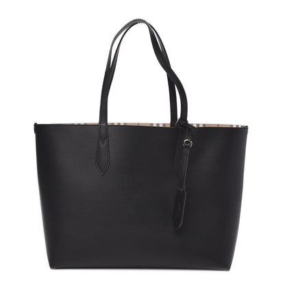 Burberry Grainy Calfskin Haymarket Check Medium Reversible Tote Black 8 of 14