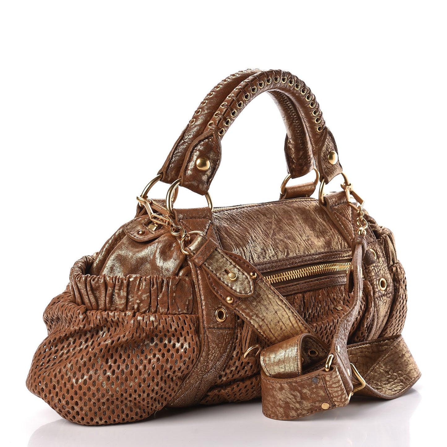 Metallic Nappa Perforated Satchel