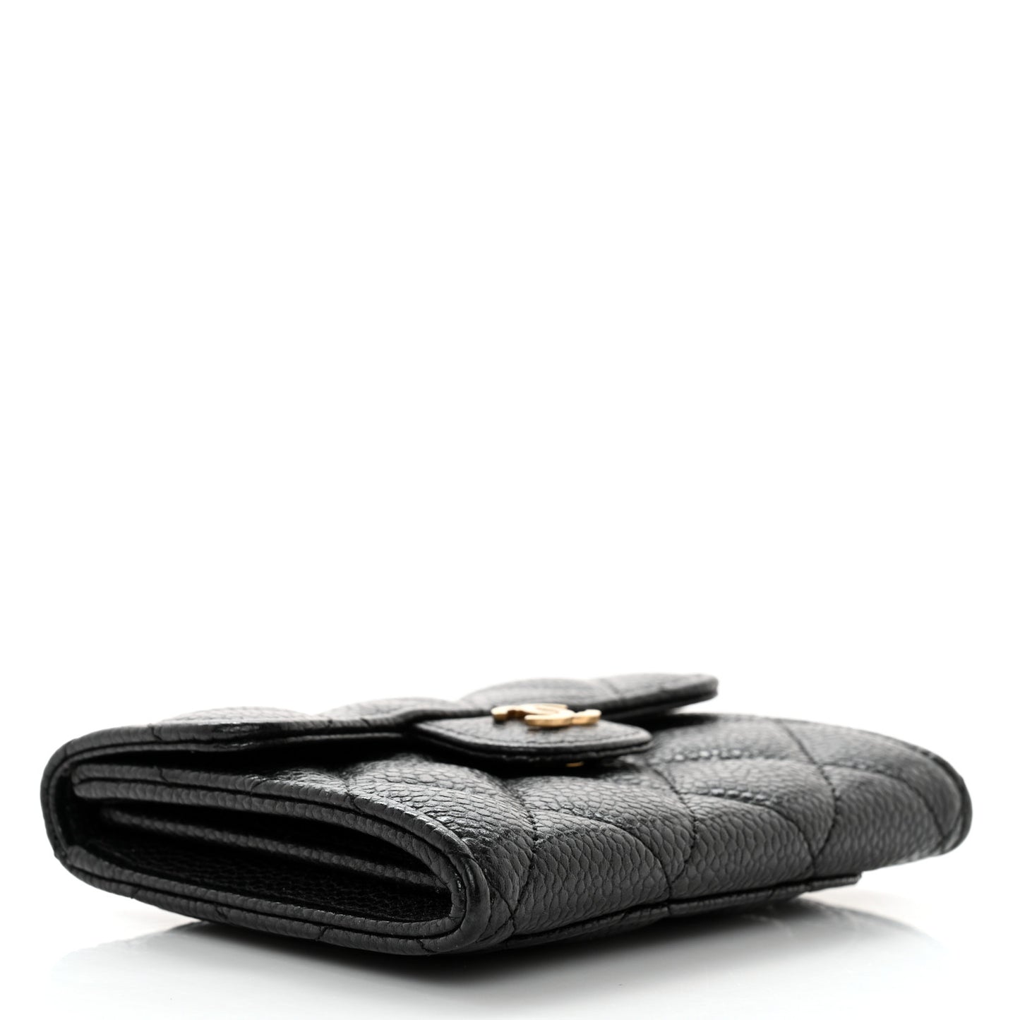 Caviar Quilted Flap Card Holder Wallet Black