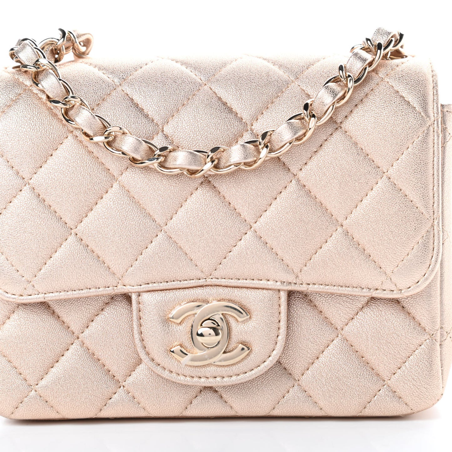Metallic Lambskin Quilted Mini Square Flap Gold