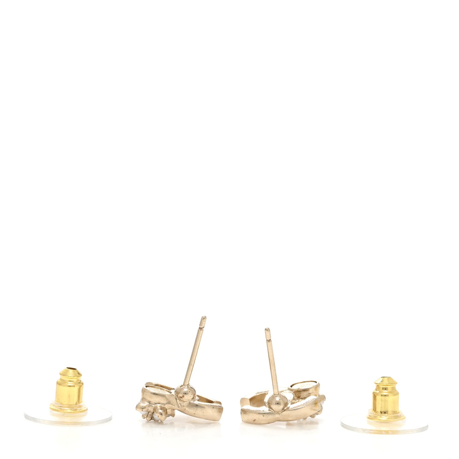 Chanel Metal Crystal Pearl CC Flower Earrings Gold 4 of 5