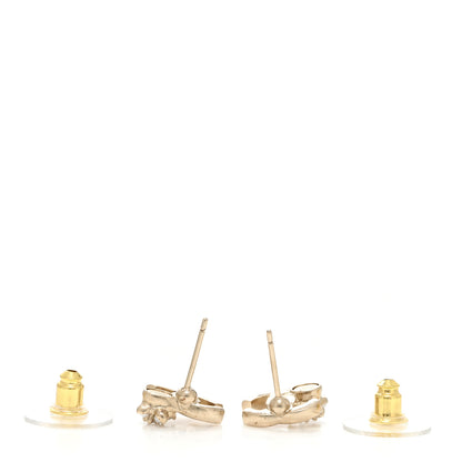 Chanel Metal Crystal Pearl CC Flower Earrings Gold 4 of 5
