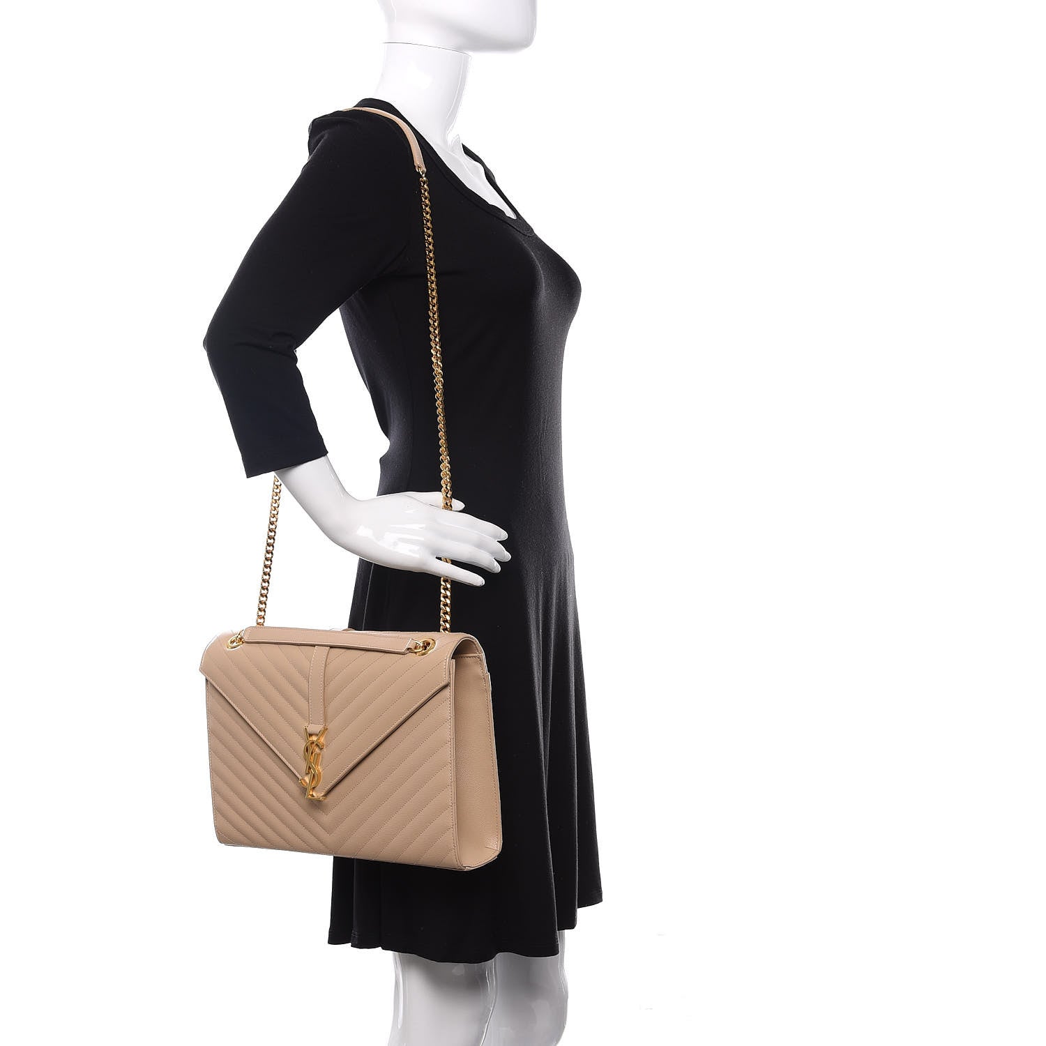 Saint Laurent Grain De Poudre Matelasse Chevron Large Monogram Satchel Nude Powder 2 of 9
