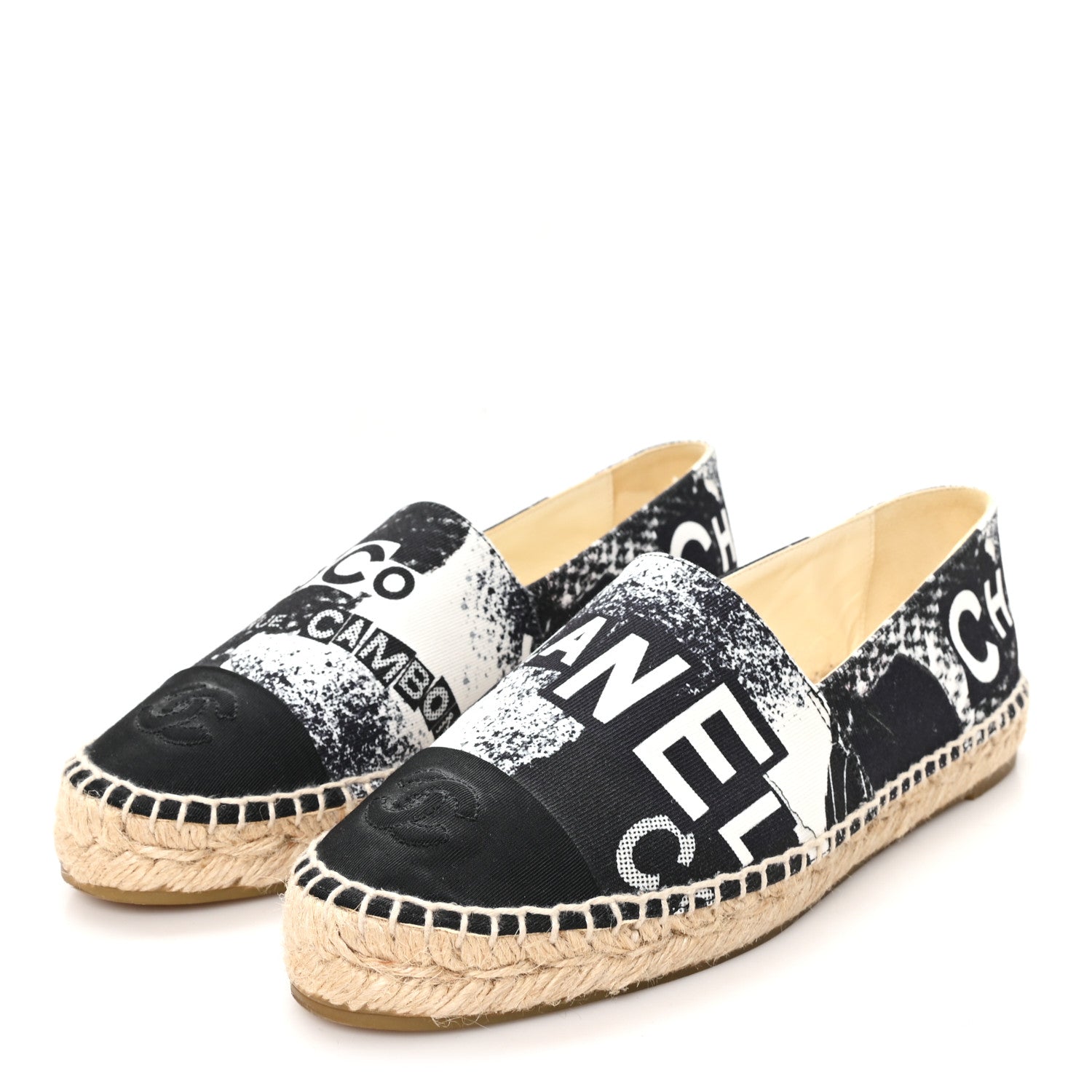 Chanel Printed Canvas Grosgrain 31 Rue Cambon Espadrilles 37 Black
