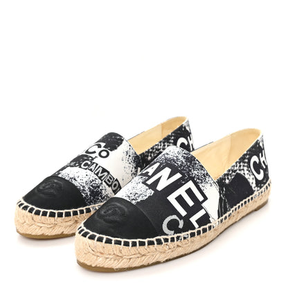 Chanel Printed Canvas Grosgrain 31 Rue Cambon Espadrilles 37 Black White 4 of 9
