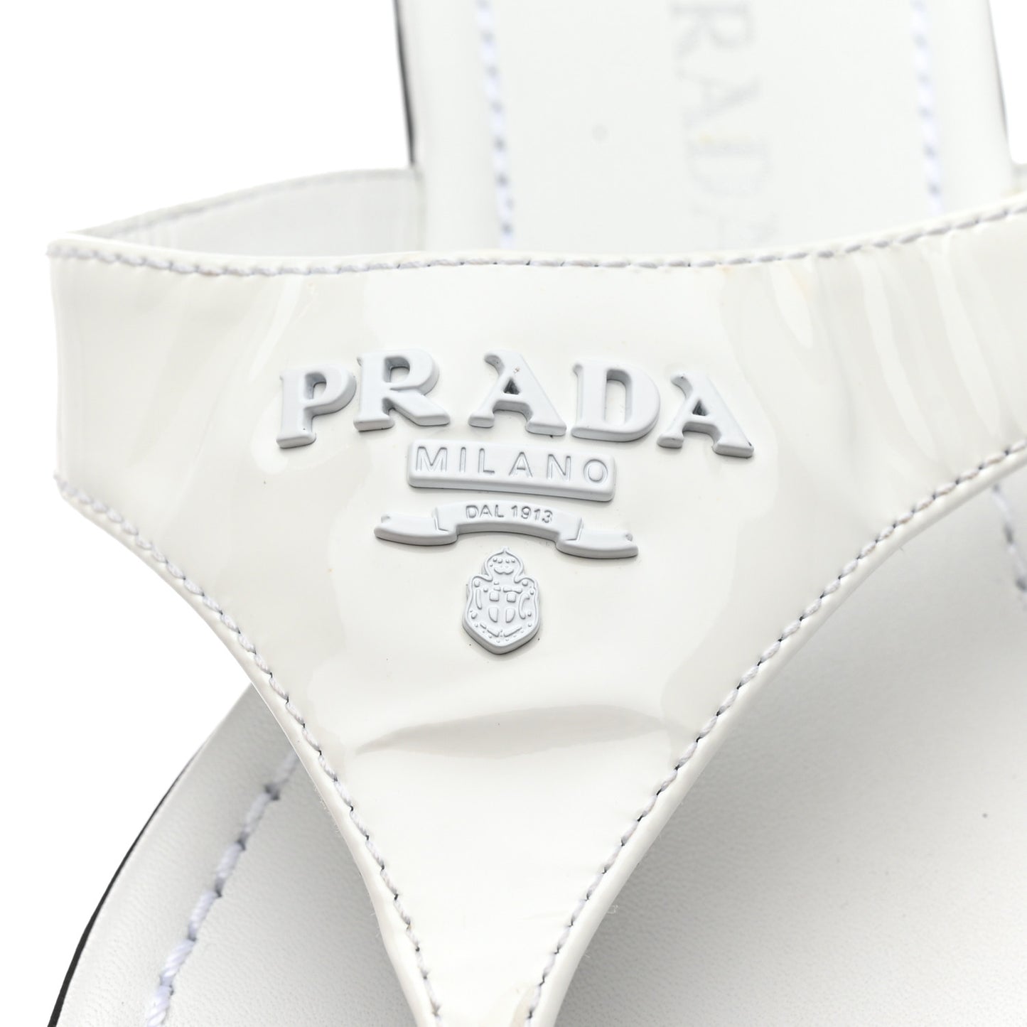 Patent Calfskin Logo Thong Sandals 36.5 White