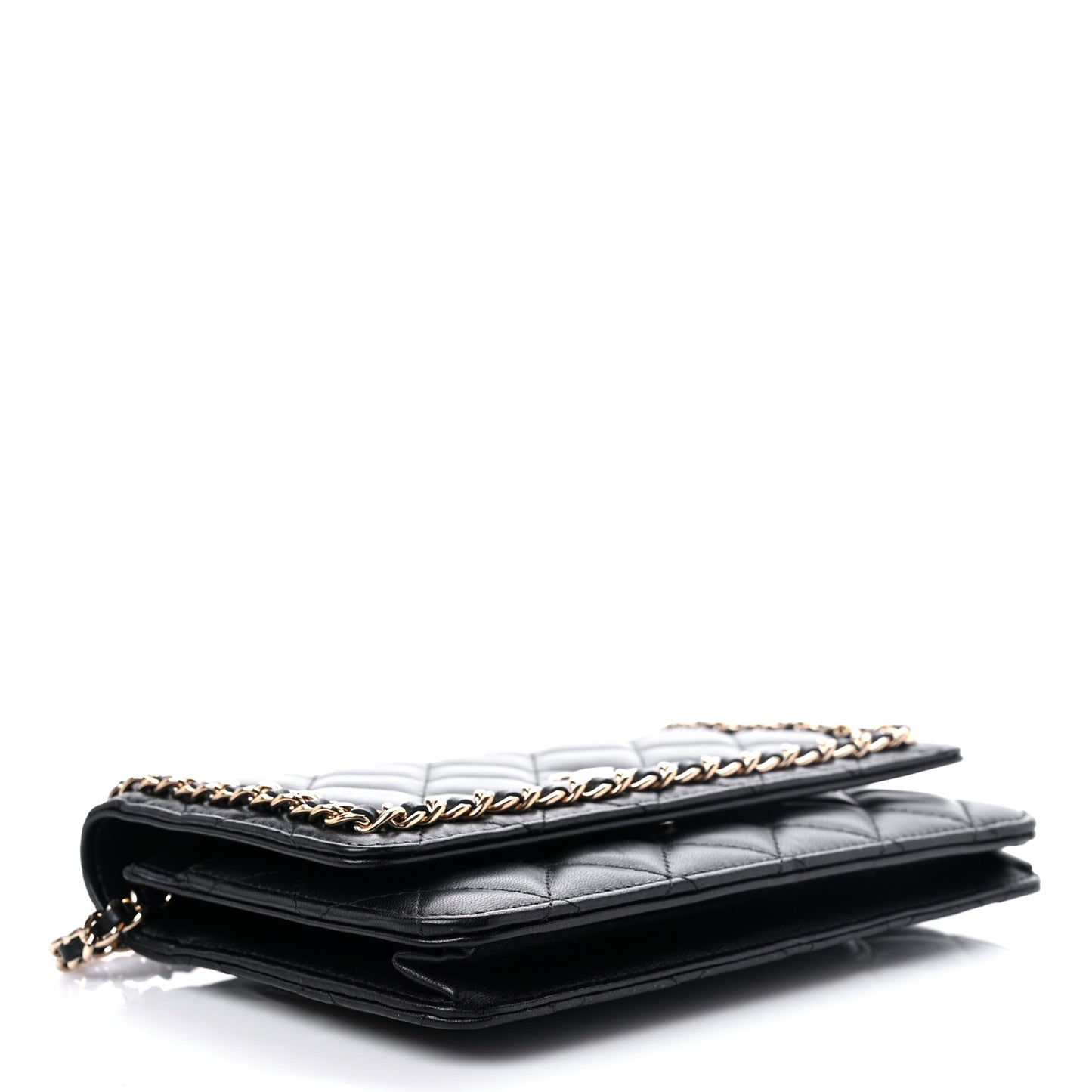 Lambskin Quilted Chain Around Wallet On Chain WOC Black