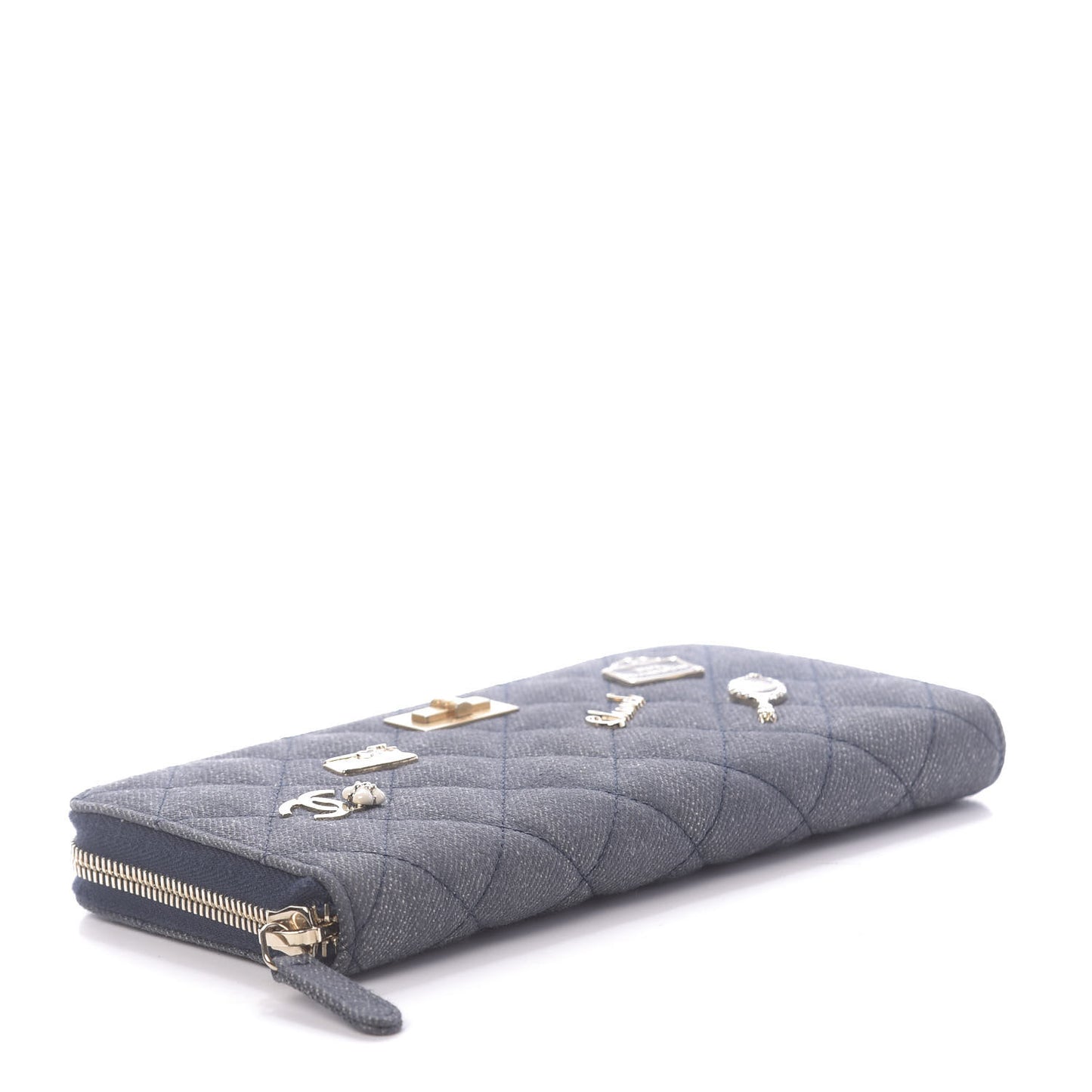 Denim Quilted Large Gusset Lucky Charms 2.55 Reissue Zip Around Wallet Bleu Fonce