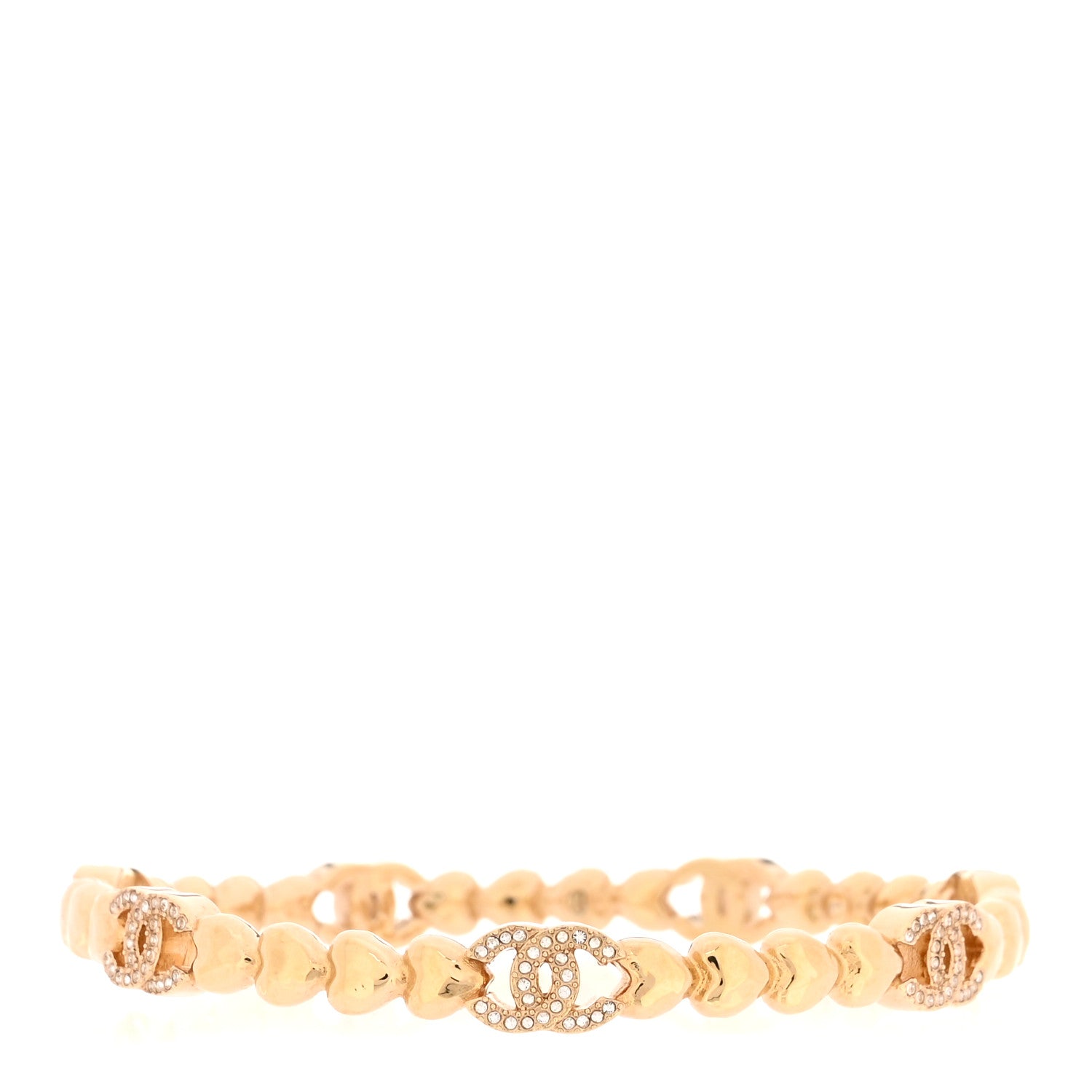Chanel Crystal CC Heart Link Bracelet Gold 1 of 5