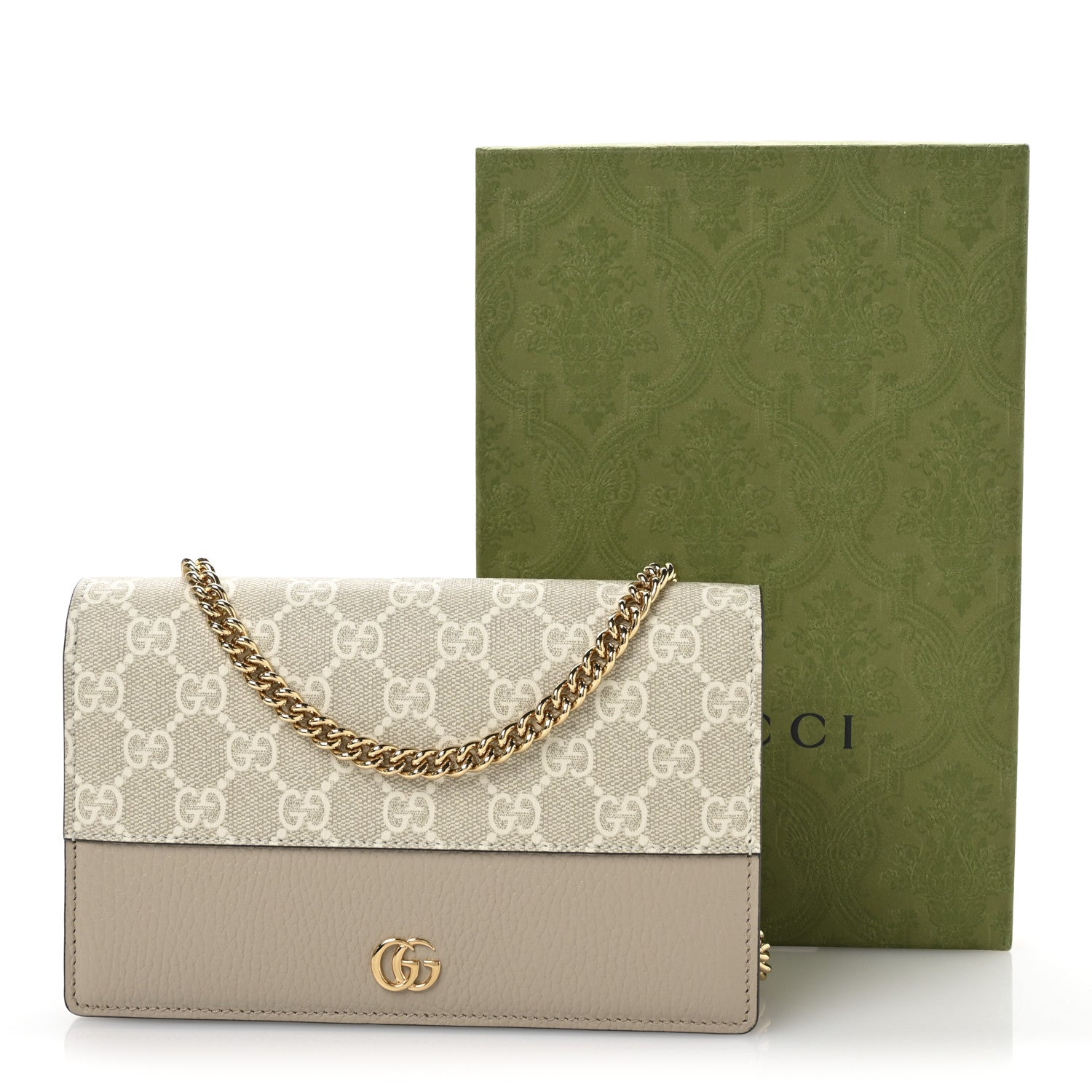 Gucci Dollar Calfskin GG Supreme Monogram Mini GG Marmont Chain Wallet Beige White 11 of 11
