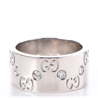 Gucci 18K White Gold Diamond 9mm Icon Band Ring 50 5.5 1 of 9