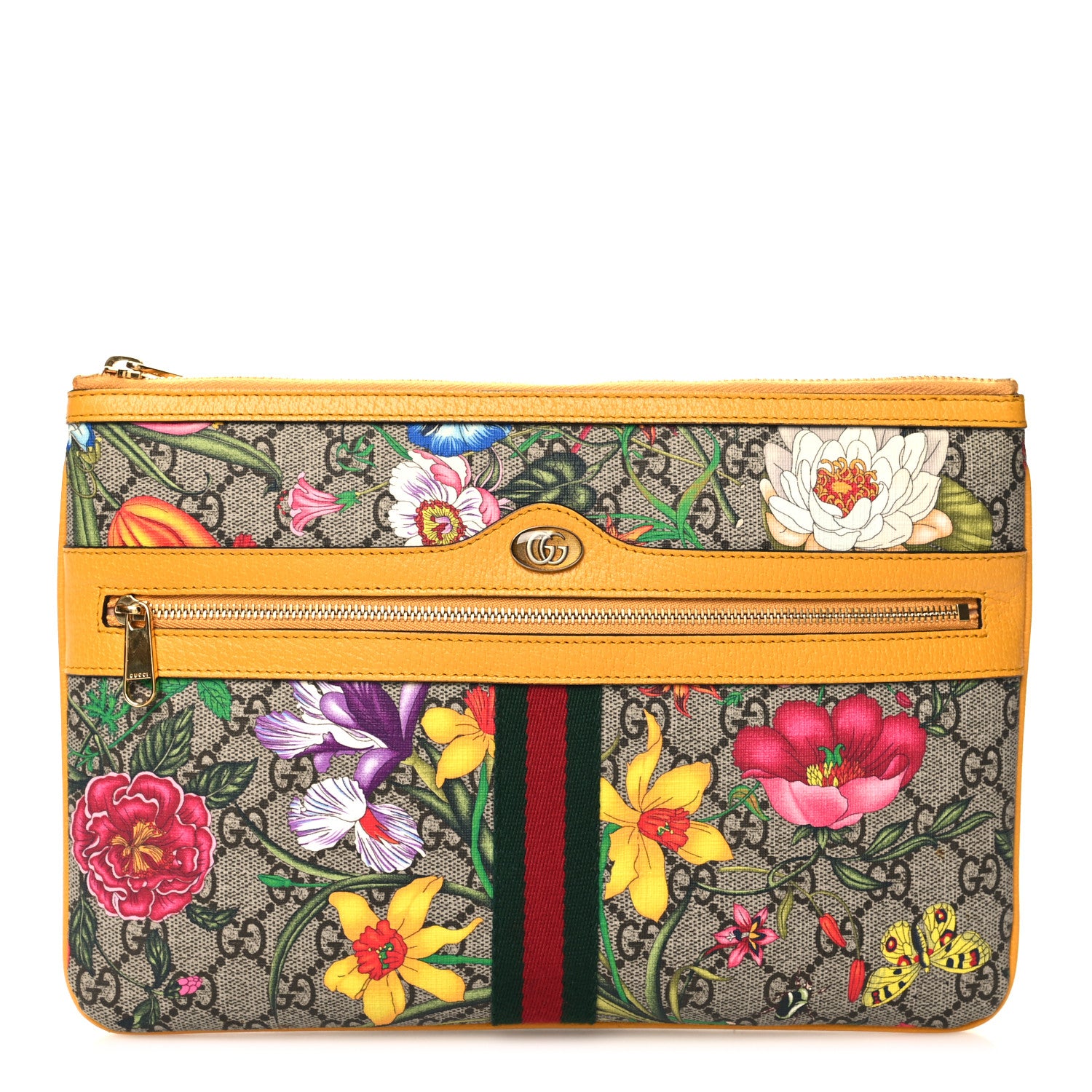 Gucci GG Supreme Monogram Flora Large Ophidia Pouch Clutch Beige Multicolor Crop 1 of 11
