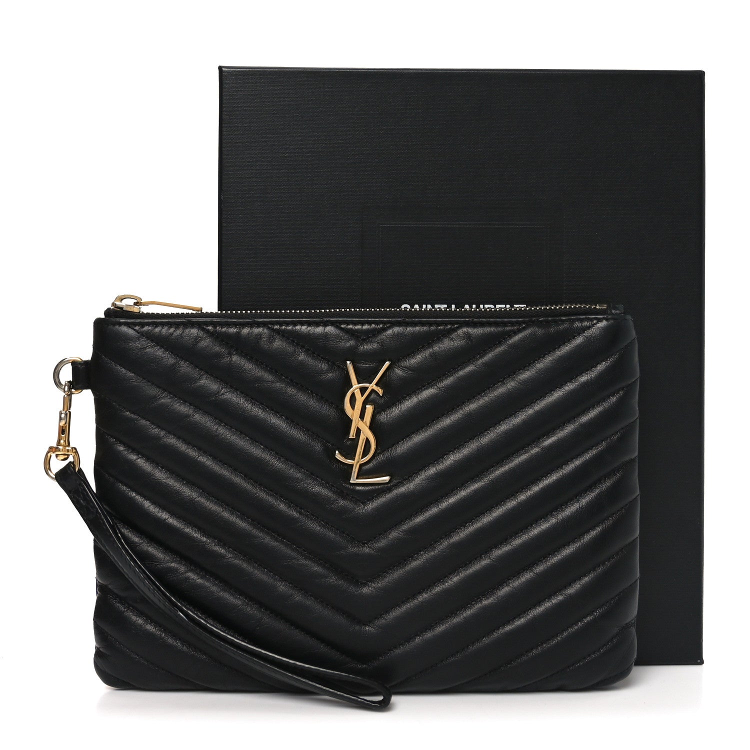 Saint Laurent Lambskin Matelasse Chevron Monogram A5 Wristlet Black 10 of 10
