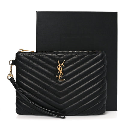 Saint Laurent Lambskin Matelasse Chevron Monogram A5 Wristlet Black 10 of 10