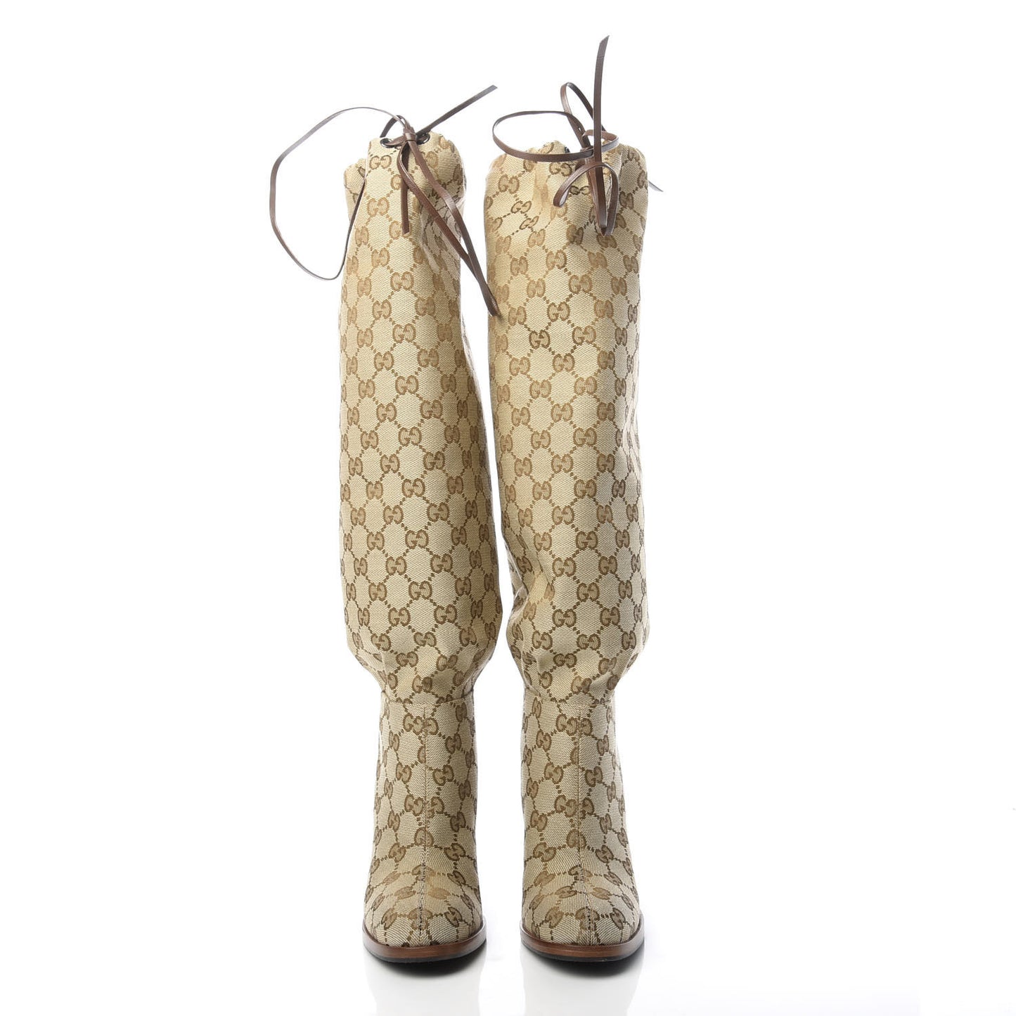 Monogram Malaga Kid Lisa Mid Heel Boots 35 Beige Ebony