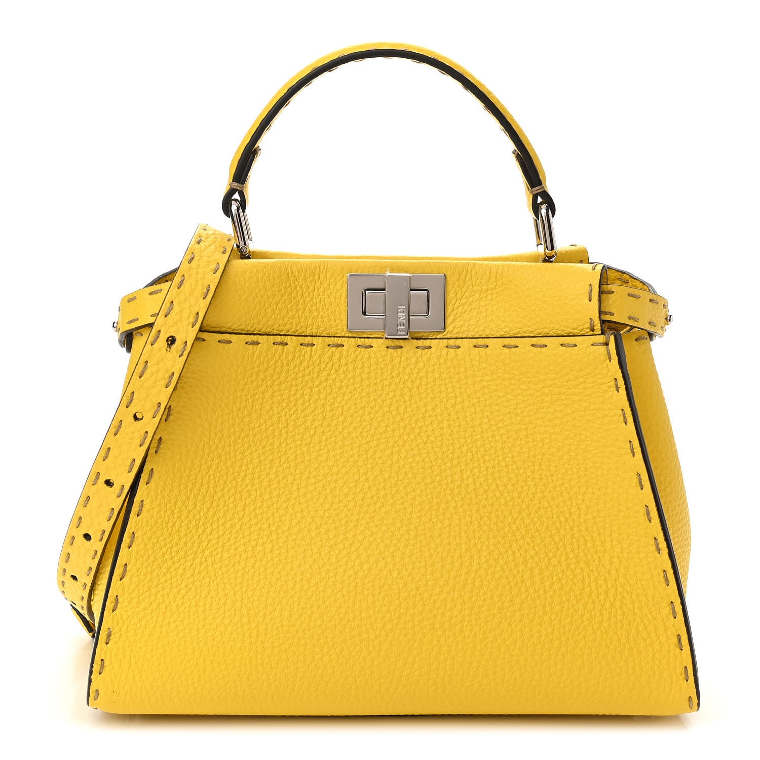 Fendi Cuoio Romano Selleria Mini Peekaboo Iconic Satchel Limone 1 of 9