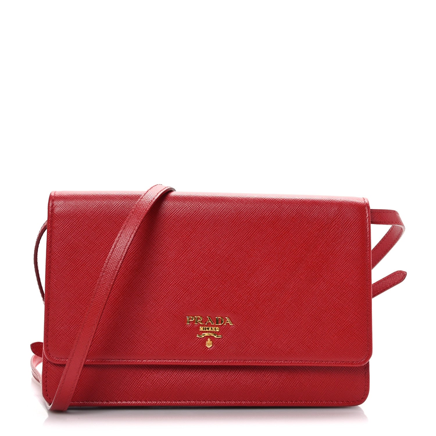 Prada Saffiano Metal Flap Wallet With Strap Fuoco 1 of 13