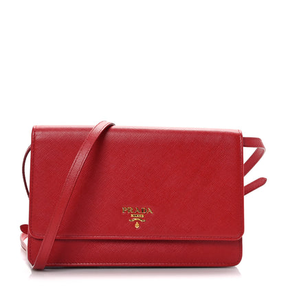 Prada Saffiano Metal Flap Wallet With Strap Fuoco 1 of 13