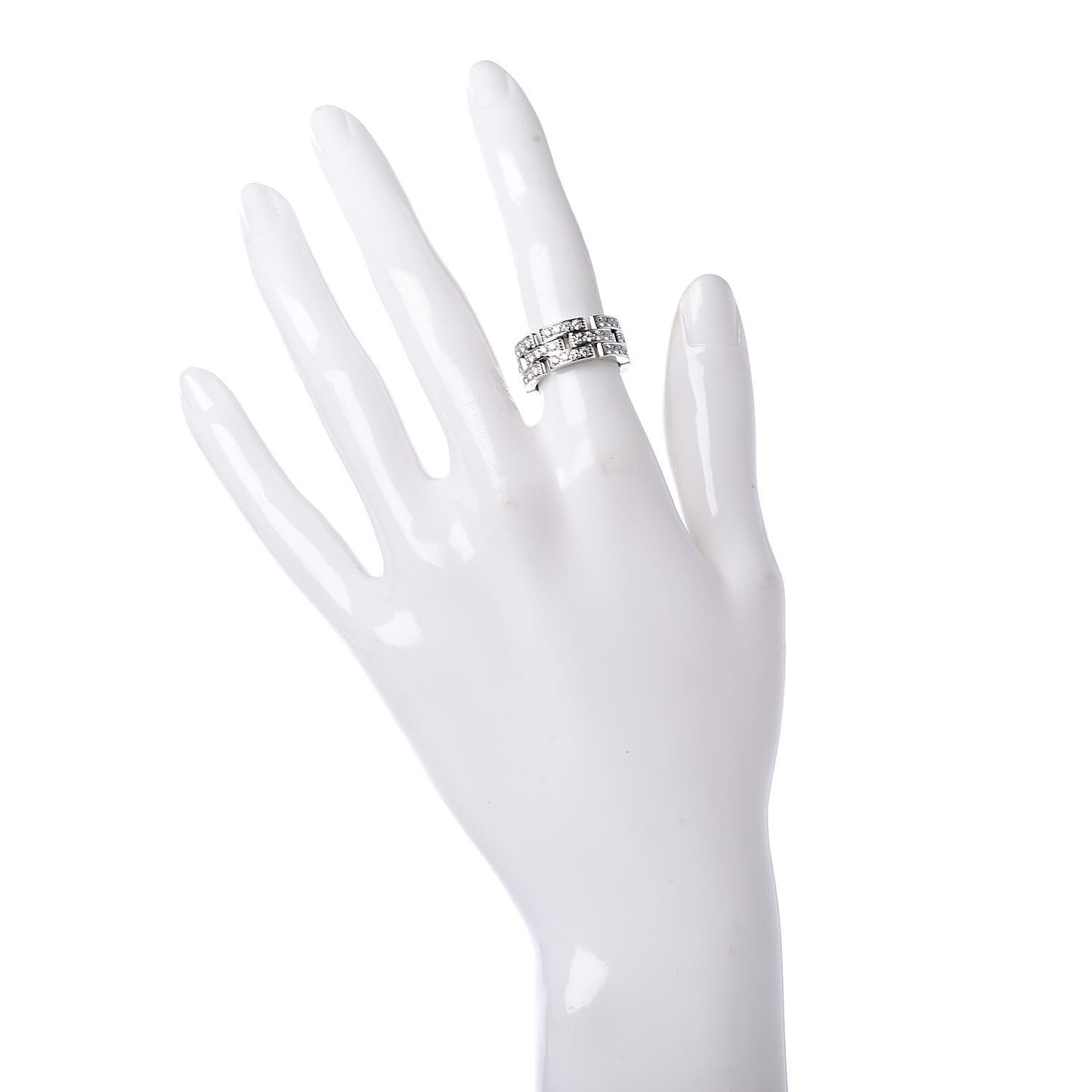 18K White Gold Diamond Maillon Panthere 3 Rows Paved Ring 49 4.75
